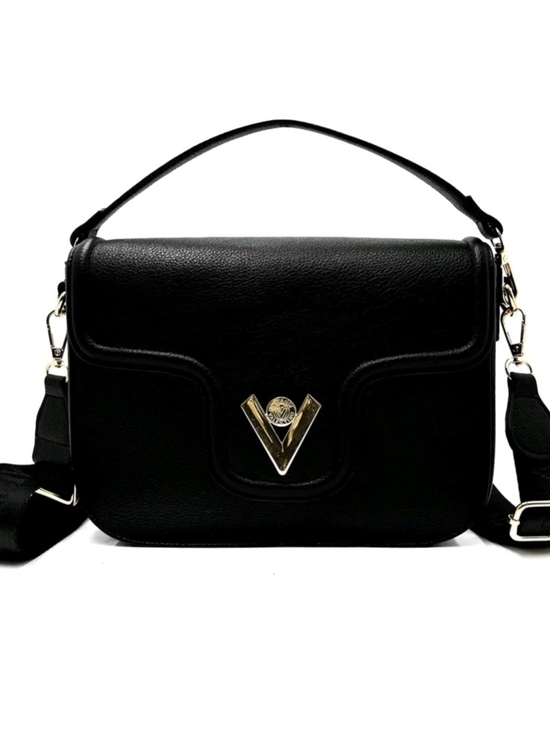 Valentino Handbags - Valentino Orlandi Black Leather Satchel Crossbody with Gold V Emblem NEW